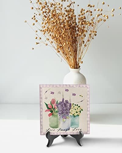 Vintage Plaid Desk Decor with Ceramic Plaque and Wooden Stand