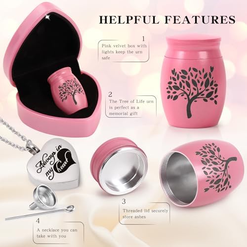 Small Urns for Human Ashes - Mini Cremation Urn with Heart Box and Necklace