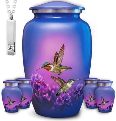 Set of 6 Decorative Urns for Ashes with Hummingbird