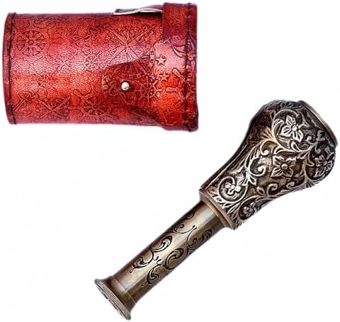 Marine Brass Telescope with Orange Leather Case Functional Pirate Spyglass for Travel and Vintage Decor