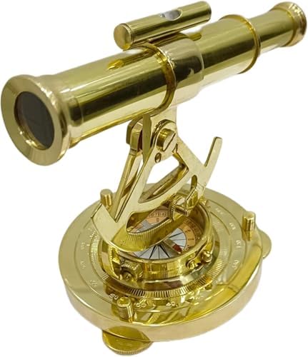 Shiny Brass Nautical Alidade with Compass Telescope Decor
