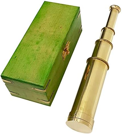 Vintage Mini Pirate Spyglass Brass Telescope with Wooden Box