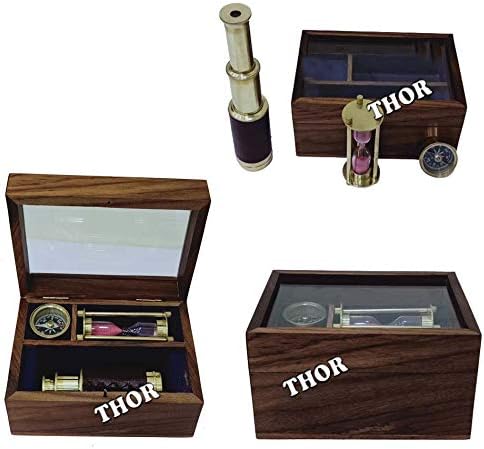 THOR INSTRUMENTS Gift Box Nautical Pirate Telescope Compass Sand Timer