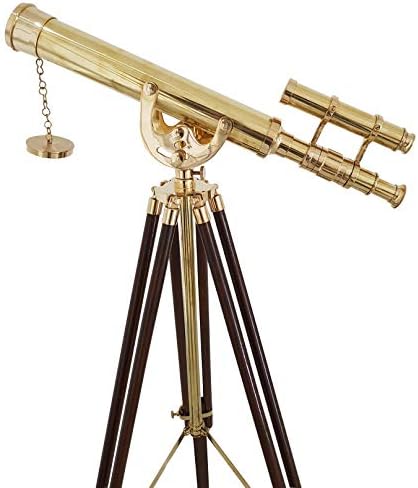 Nautical Anchor Master Floor Standing Telescope with Brass and Wood Finish