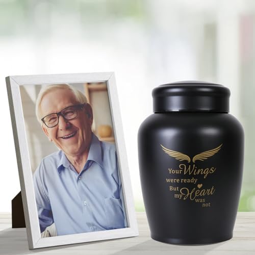 86 Inch Cremation Urn with Angel Wings Black Keepsake
