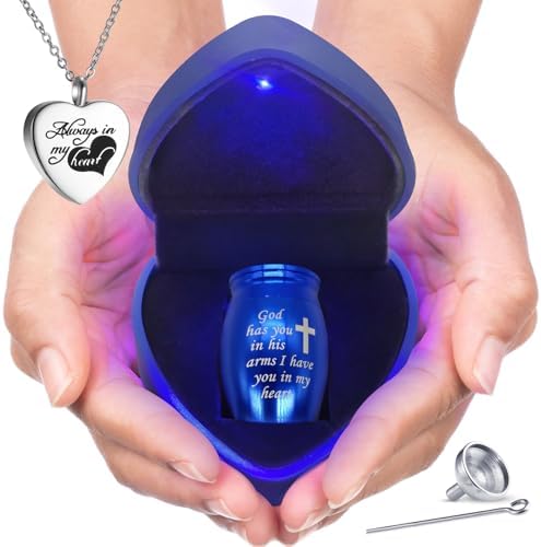 Small Urns for Ashes with Heart Box and Light - Mini Cremation Urn Set
