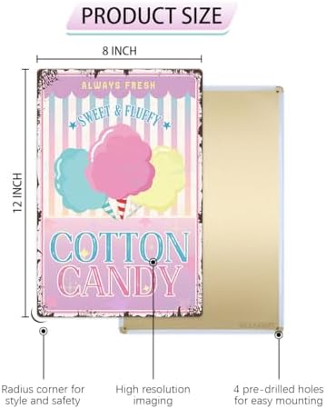 Sweet Fluffy Cotton Candy Metal Tin Sign 12x8 Inch Vintage Decor