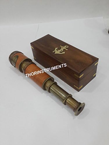 Royal Navy Antique Telescope with Red Leather and Wooden Box