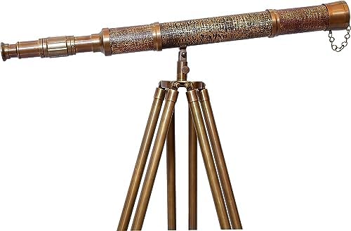 Handmade Antique Brass Telescope with Adjustable Wooden Tripod Stand
