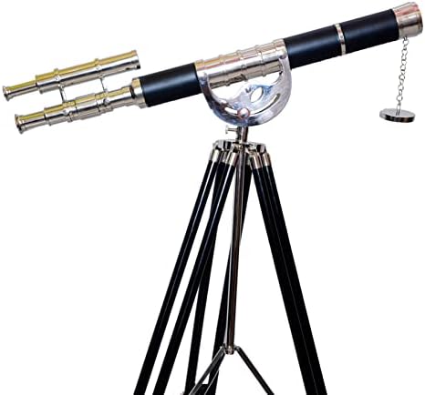 Floor Standing Vintage Brass Telescope Maritime Decor Double Barrel Tripod Stand