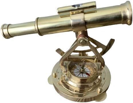 Brass Telescope Alidade with Compass Base Decorative Home Dcor