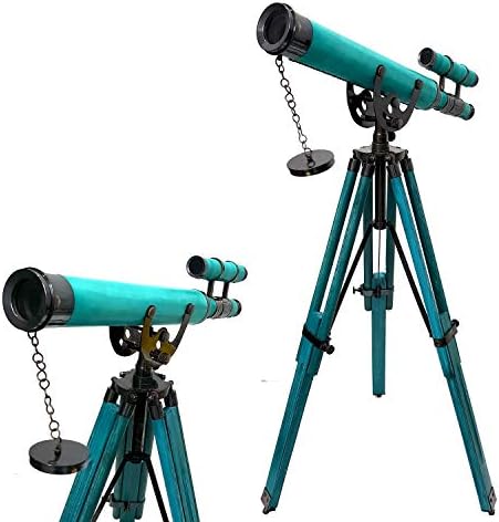 Brass Nautical Double Barrel Green Tripod Telescope for Home Decor