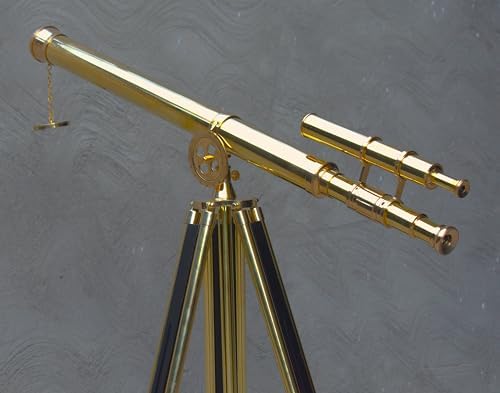 Brass Marine Navy Nautical Double Barrel Telescope with Wooden Tripod