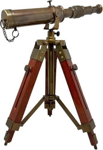 Nauticalshoppee Handmade Brass Spyglass Telescope - 9 Inch Adjustable Wooden Tripod