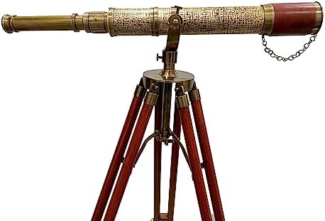 Vintage Royal Moon Arc Telescope with Brown Leather and Brass Finish