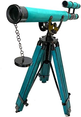 Brass Nautical Double Barrel Green Tripod Telescope for Home Decor