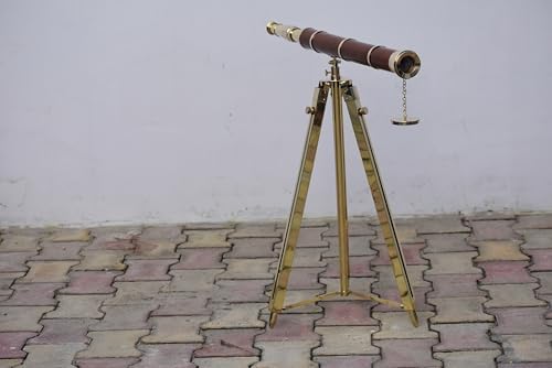 Brass Single Barrel Telescope with Wooden Tripod Stand 1