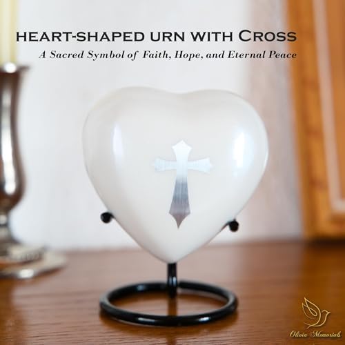 Small Heart Shaped Urn for Ashes with Cross