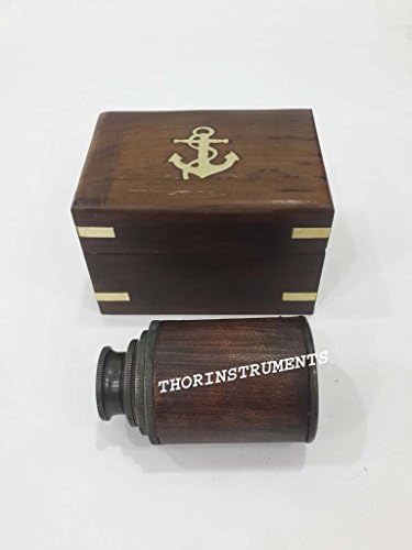 Vintage Nautical Folding Telescope with Brown Wooden Box