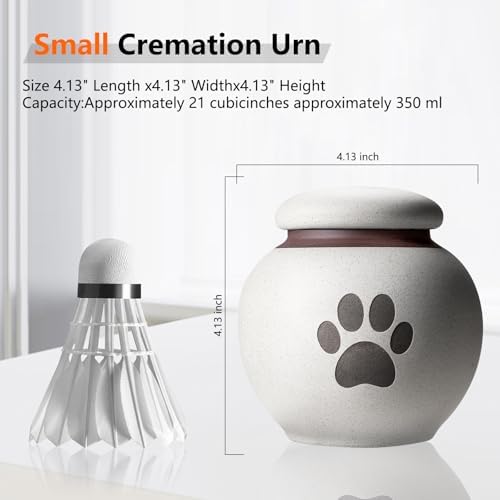 Small Pet Urn for Ashes - Gray White Ceramic Paw Design Keepsake