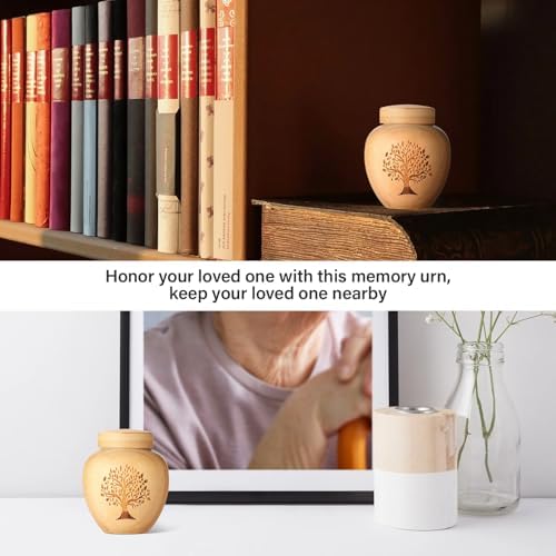 Small Bamboo Urn with Tree of Life Pattern for Human Ashes