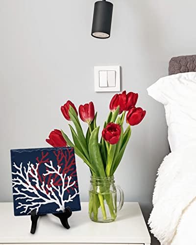 Nautical Coral Desk Decor with Wooden Stand
