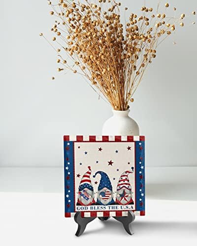 4th of July Decorative Plaque with Wooden Stand