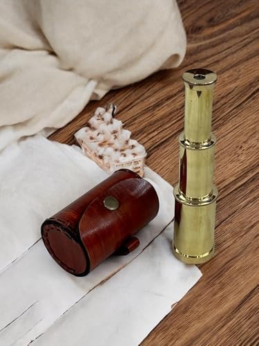 Solid Brass Handheld Telescope 6 Nautical Pirate Spy Glass Telescope with Leather Case