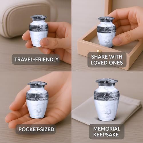 White Marble Cremation Urn Set of 7 with Keepsakes and Necklace Urns