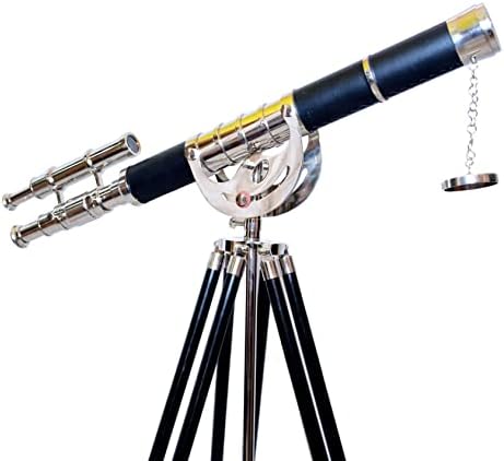 Floor Standing Vintage Brass Telescope Maritime Decor Double Barrel Tripod Stand