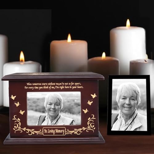 Vibaruta Cremation Urn with Photo Frame Wooden Ashes Urn for Men Women