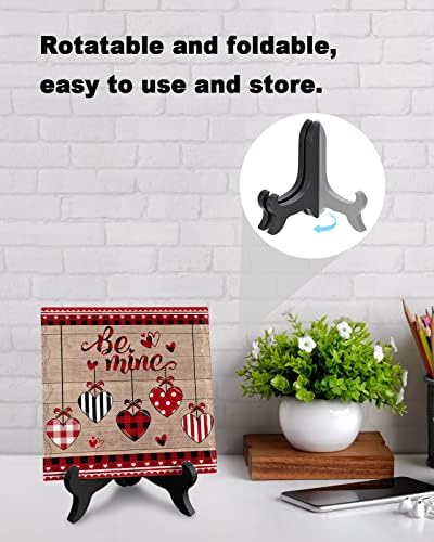 Red Black Plaid Desk Decor with Wooden Stand
