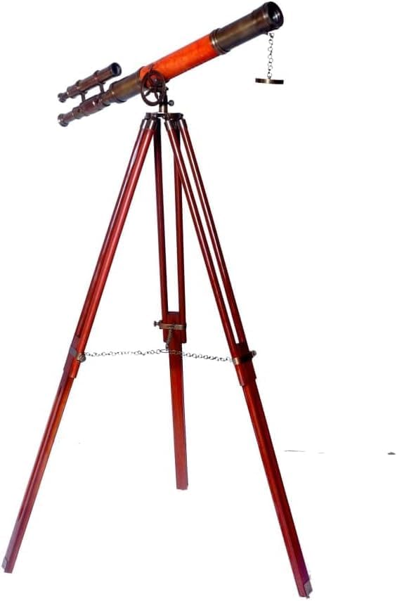 Antique Telescope with Wooden Tripod Vintage Decor
