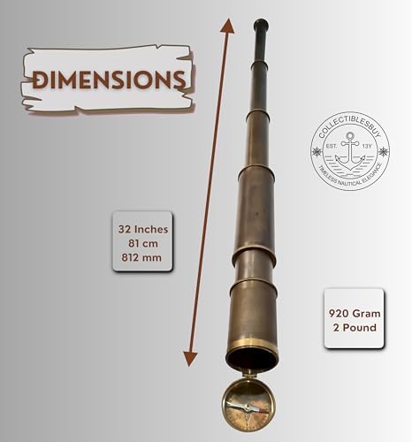 Vintage Royal Navy Telescope Brass Compass Spyglass Lid Cap