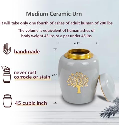 Medium Ceramic Urn for Human Ashes with Tree of Life Design