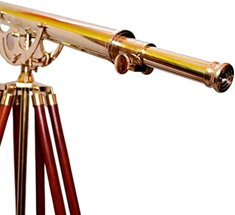Vintage Solid Brass Nautical Telescope with Brown Tripod