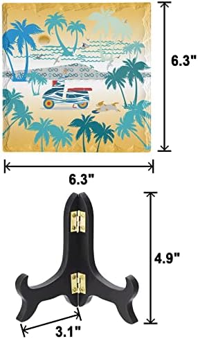 Wooden Stand Desk Decor with Beach Scene Ceramic Plaque