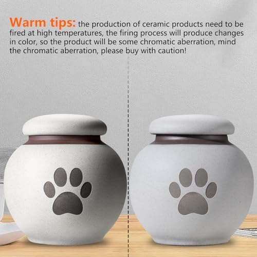 Small Pet Urn for Ashes - Gray White Ceramic Paw Design Keepsake