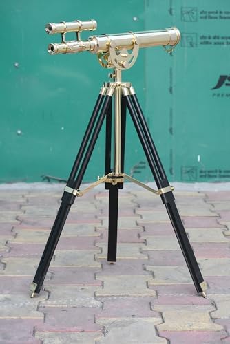 Vintage Full Shiny Brass Telescope with Wooden Stand