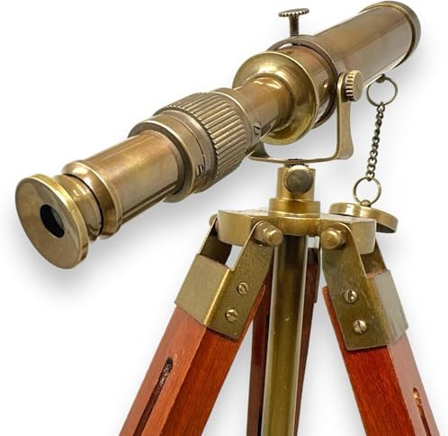 Nauticalshoppee Handmade Brass Spyglass Telescope - 9 Inch Adjustable Wooden Tripod