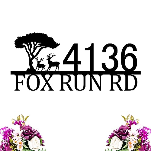 Custom Outdoor Address Sign with Tree and Deer Design