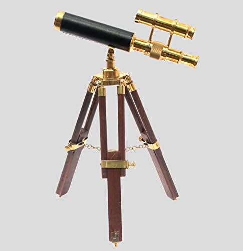 Nautical Vintage Telescope Brass Finish Wooden Tripod