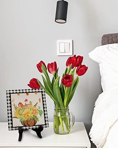 Wooden Stand Desk Decor with Ceramic Plaque Fall Design