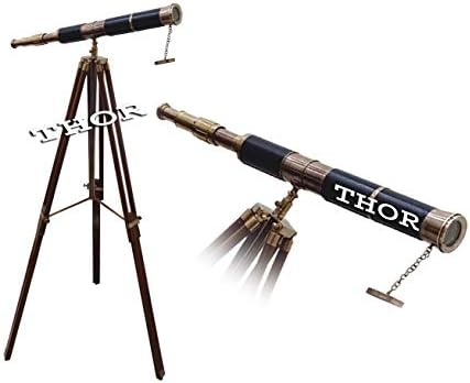 Royal Telescope Black Leather Wooden Stand Home Decor