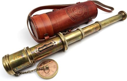 16 Inches Antique Brass Commando Telescope in Leather Box
