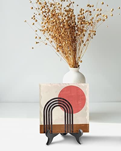 Wooden Stand Desk Plaque with Ceramic Design 1