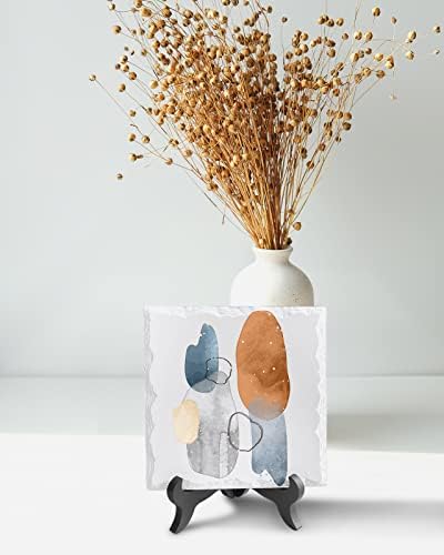 Modern Watercolor Desk Decor with Ceramic Plaque and Wooden Stand