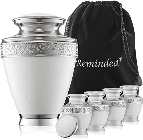Reminded Set of 5 White Celtic Cremation Urns for Human Ashes