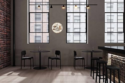 Vintage Round Tin Coffee Time Sign Retro Metal Wall Decor 8x8 Inch