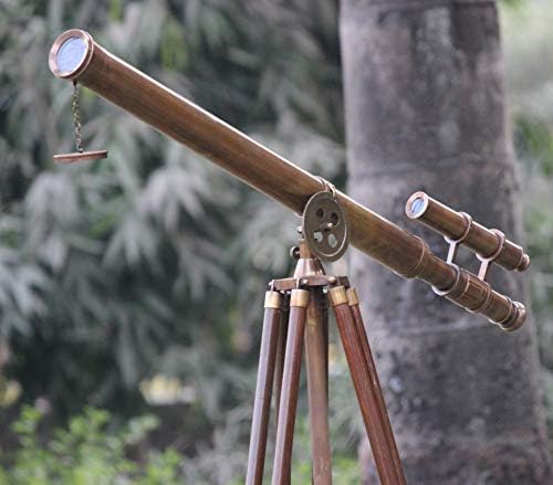 Antique Brass Telescope with Wooden Tripod Nautical Decor Office Display Steampunk Collectors